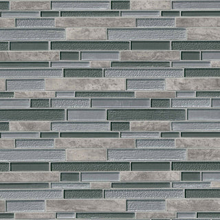 Black Gray - 12x12 Smoky Mosaic Stone-Look Glossy Textured Porcelain Tile
