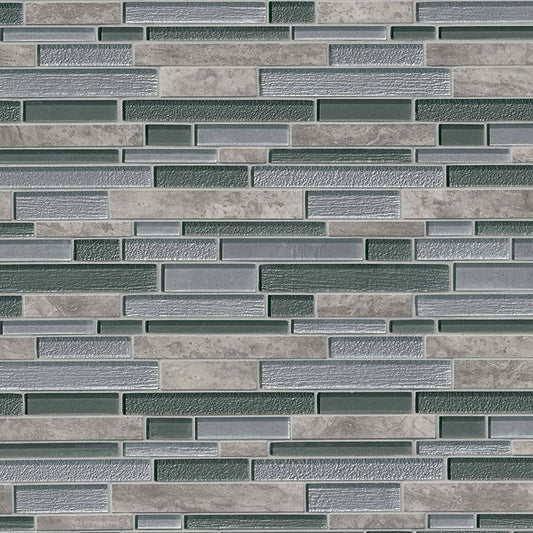 12x12 Smoky Mosaic Stone-Look Glossy Textured Porcelain Tile