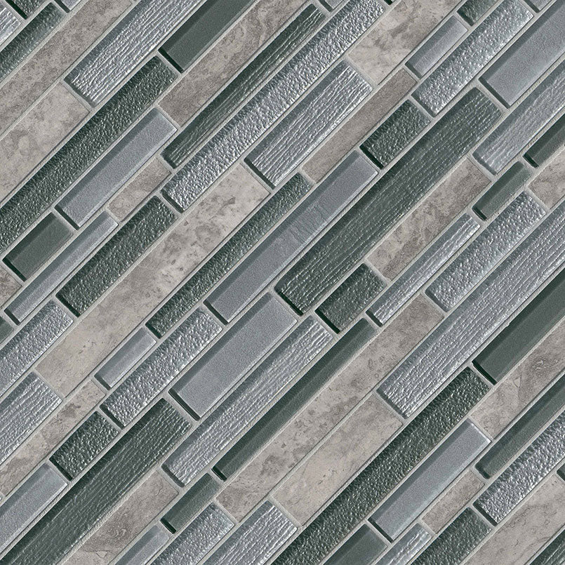 12x12 Smoky Mosaic Stone-Look Glossy Textured Porcelain Tile Black Gray