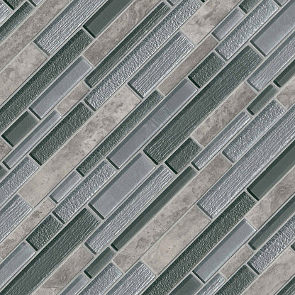 12x12 Smoky Mosaic Stone-Look Glossy Textured Porcelain Tile Black Gray