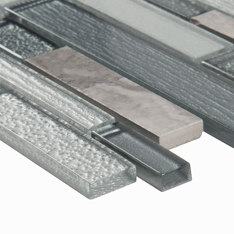 12x12 Smoky Mosaic Stone-Look Glossy Textured Porcelain Tile Black Gray