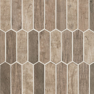 12x12 Driftwood Picket Mosaic Wood-Look Matte Smooth Glass Tile