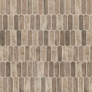 Beige Brown - 12x12 Driftwood Picket Mosaic Wood-Look Matte Smooth Glass Tile
