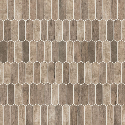 12x12 Driftwood Picket Mosaic Wood-Look Matte Smooth Glass Tile