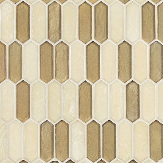 12x12 Pixie Picket Mosaic Solid-Color Glossy Textured Glass Tile Beige Brown
