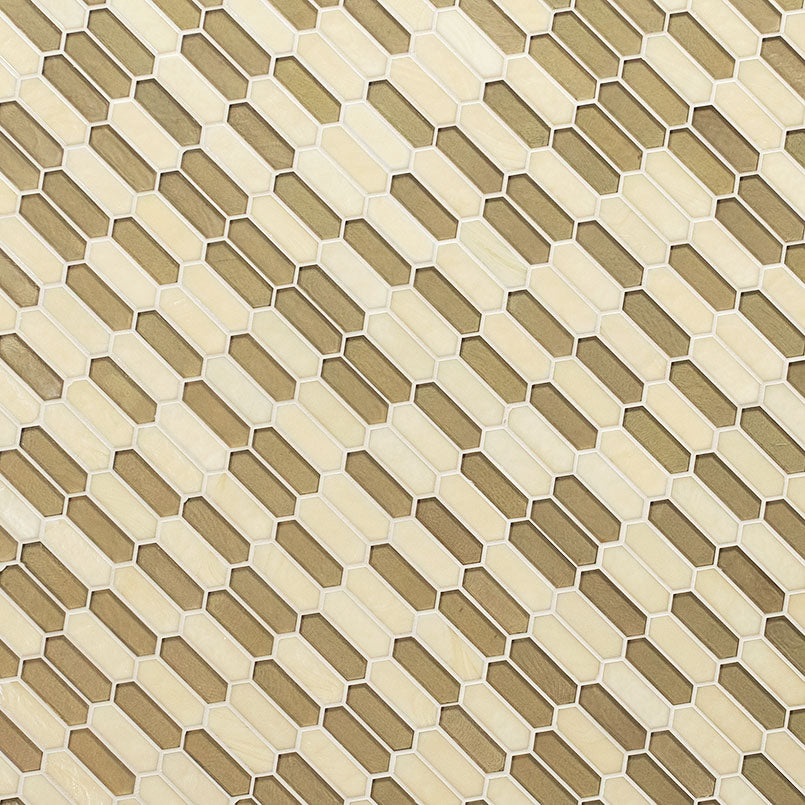 12x12 Pixie Picket Mosaic Solid-Color Glossy Textured Glass Tile Beige Brown