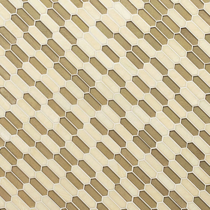 12x12 Pixie Picket Mosaic Solid-Color Glossy Textured Glass Tile Beige Brown