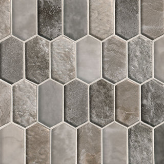12x12 Savoy Picket Mosaic Stone-Look Glossy Smooth Glass Tile