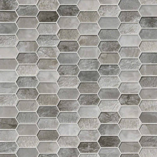 Beige Gray - 12x12 Savoy Picket Mosaic Stone-Look Glossy Smooth Glass Tile