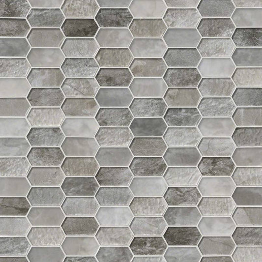 12x12 Savoy Picket Mosaic Stone-Look Glossy Smooth Glass Tile