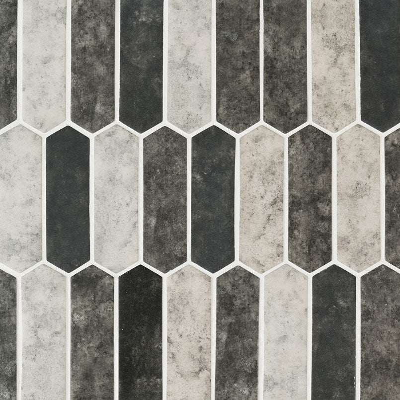 12x12 Urban Picket Mosaic Stone-Look Matte Smooth Glass Tile Gray Black
