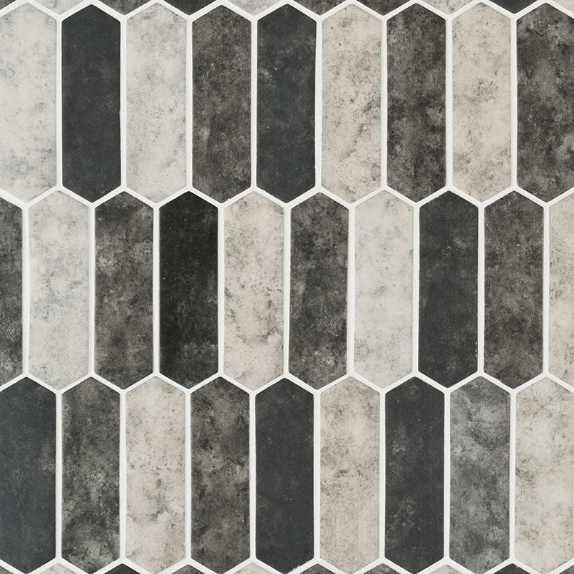 12x12 Urban Picket Mosaic Stone-Look Matte Smooth Glass Tile Gray Black