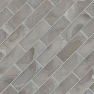 Gray Beige - 2x6 Opalina Patterned Marble-Look Matte Smooth Glass Tile