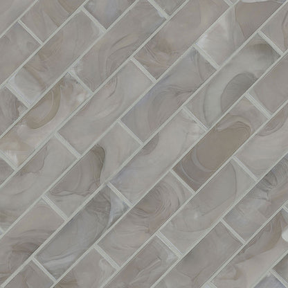 2x6 Opalina Patterned Marble-Look Matte Smooth Glass Tile Gray Beige