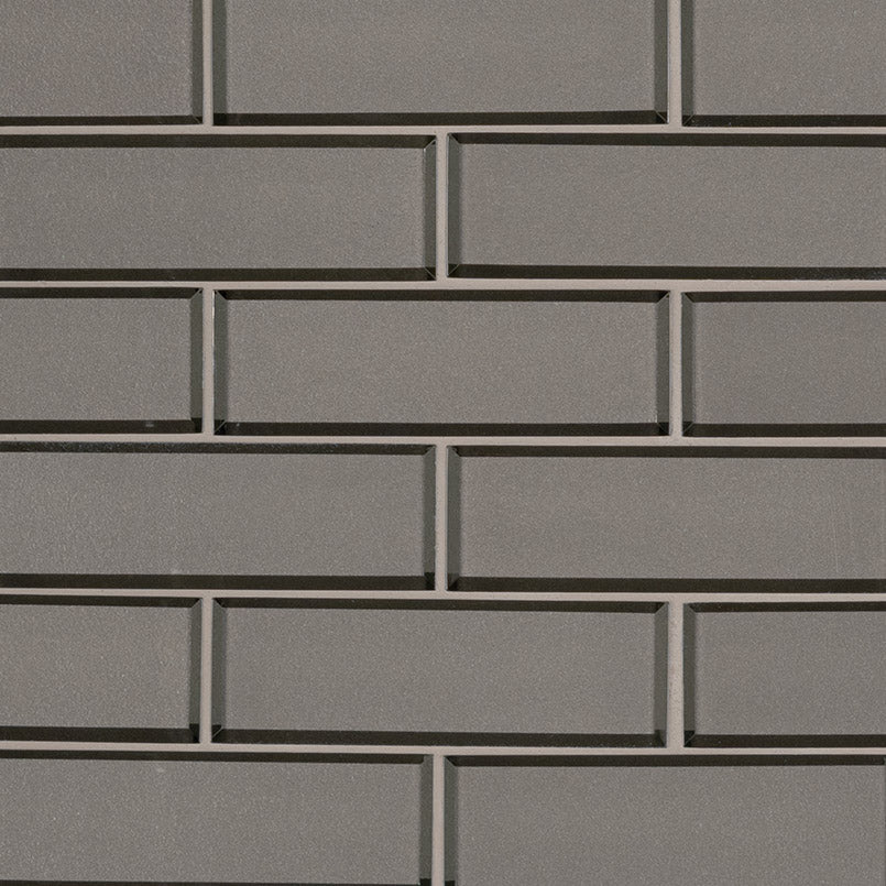 2x6 Champagne Patterned Solid-Color Glossy Beveled Glass Tile Medium Gray