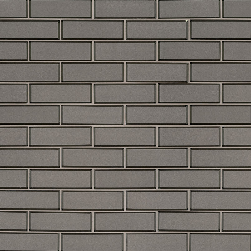 2x6 Champagne Patterned Solid-Color Glossy Beveled Glass Tile Medium Gray