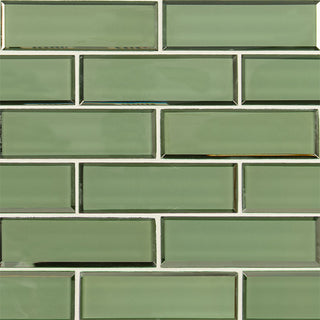 Olive Green - 2x6 Evergreen Patterned Solid-Color Glossy Beveled Glass Tile