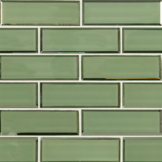 2x6 Evergreen Patterned Solid-Color Glossy Beveled Glass Tile