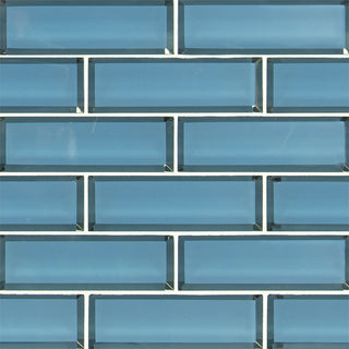 Medium Blue - 2x6 Haiku Solid-Color Glossy Beveled Glass Tile