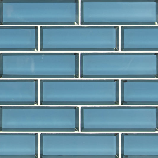 2x6 Haiku Solid-Color Glossy Beveled Glass Tile