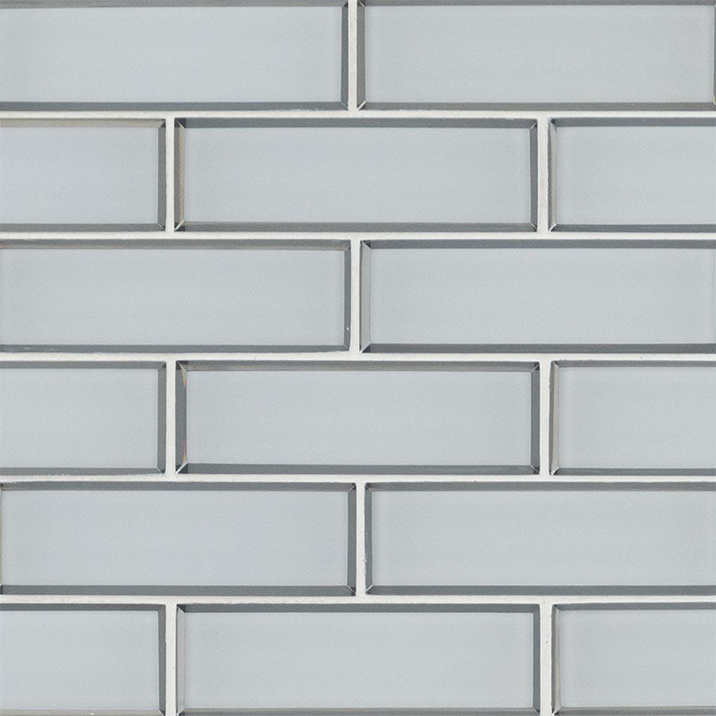 2x6 Ice Patterned Solid-Color Glossy Beveled Glass Tile Light Gray