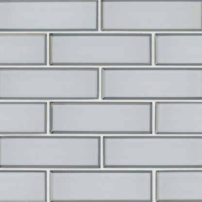2x6 Ice Patterned Solid-Color Glossy Beveled Glass Tile Light Gray