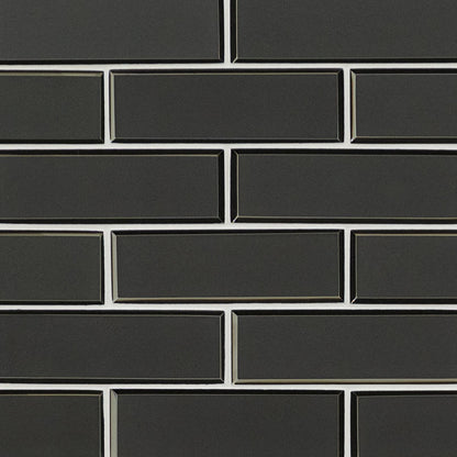 2x6 Metallic Mosaic Metallic-Look Glossy Beveled Glass Tile Dark Gray