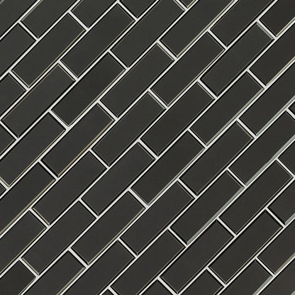 2x6 Metallic Mosaic Metallic-Look Glossy Beveled Glass Tile Dark Gray