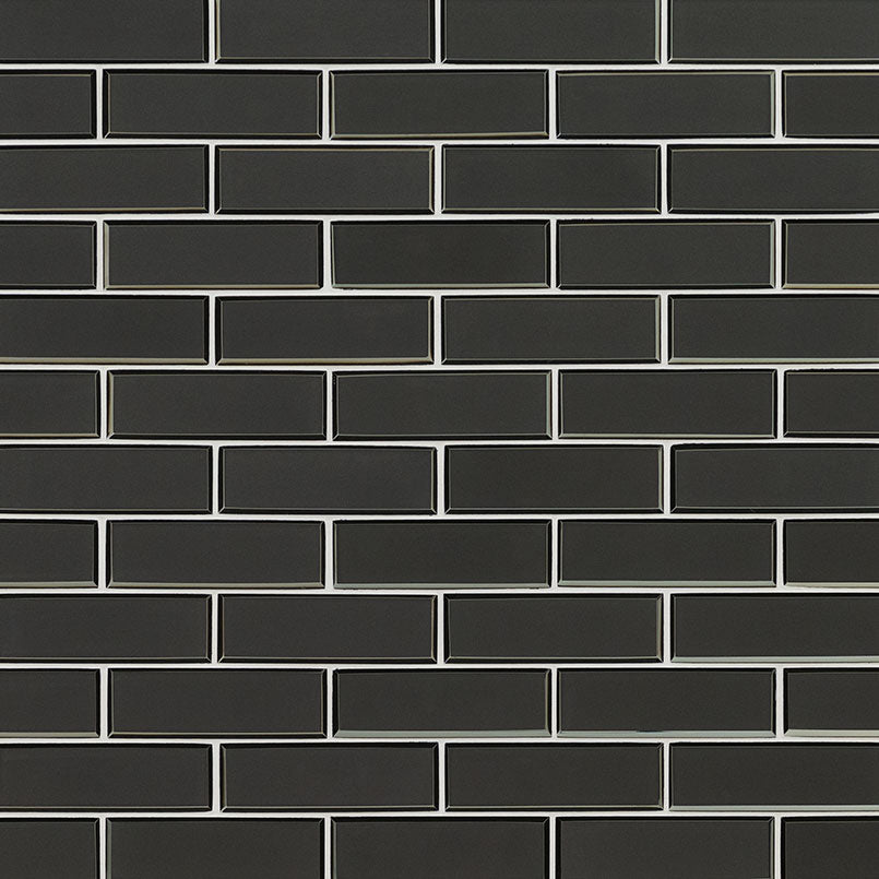 2x6 Metallic Mosaic Metallic-Look Glossy Beveled Glass Tile Dark Gray