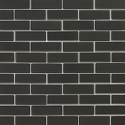 2x6 Metallic Mosaic Metallic-Look Glossy Beveled Glass Tile Dark Gray
