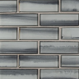 2x6 Ombre Patterned Marble-Look Matte Smooth Glass Tile