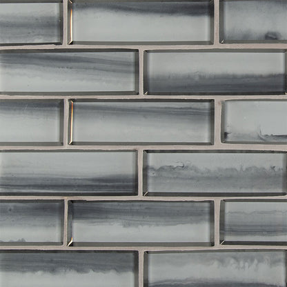 2x6 Ombre Patterned Marble-Look Matte Smooth Glass Tile Gray White