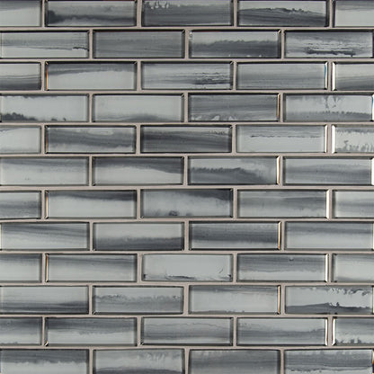 2x6 Ombre Patterned Marble-Look Matte Smooth Glass Tile Gray White