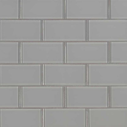 2x4 Oyster Patterned Solid-Color Matte Smooth Glass Tile Light Gray