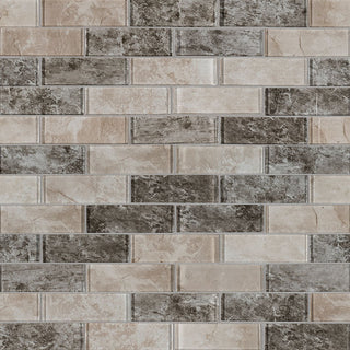 Beige Gray - 2x6 Savoy Mosaic Stone-Look Glossy Smooth Glass Tile