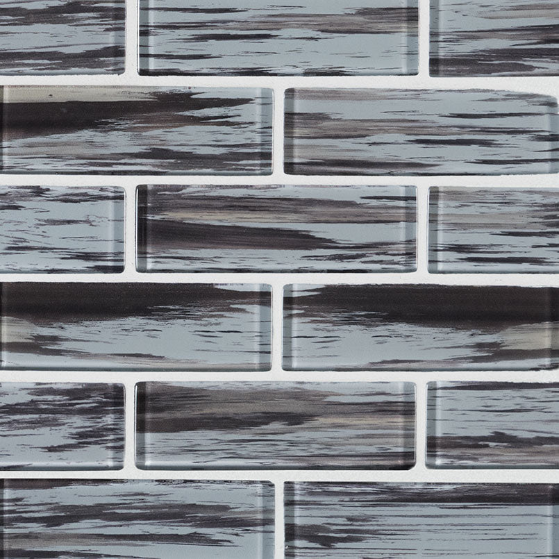 2x6 Verde Mosaic Stone-Look Matte Smooth Glass Tile Gray Blue