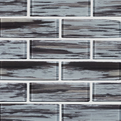 2x6 Verde Mosaic Stone-Look Matte Smooth Glass Tile Gray Blue