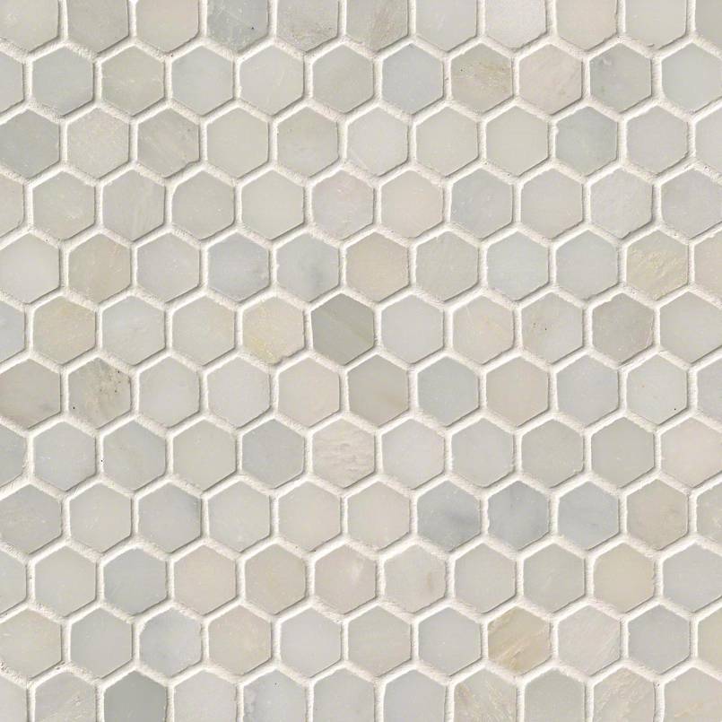 MISC. Greecian Hexagon Mosaic Natural-Look Polished Textured Marble Tile Soft Gray