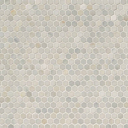 MISC. Greecian Hexagon Mosaic Natural-Look Polished Textured Marble Tile Soft Gray