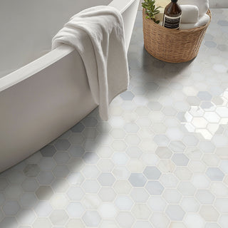 Soft Gray - 12x12 Greecian Hexagon Mosaic Natural-Look Polished Smooth Marble Tile