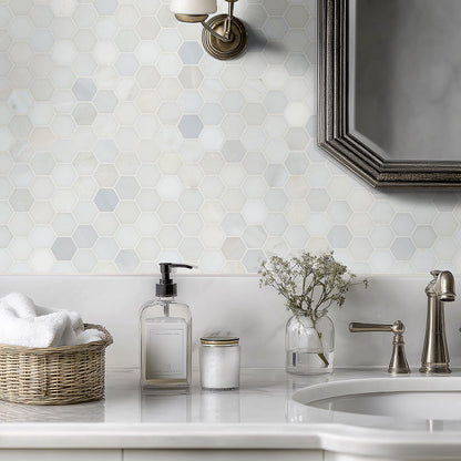 12x12 Greecian Hexagon Mosaic Natural-Look Polished Smooth Marble Tile Soft Gray