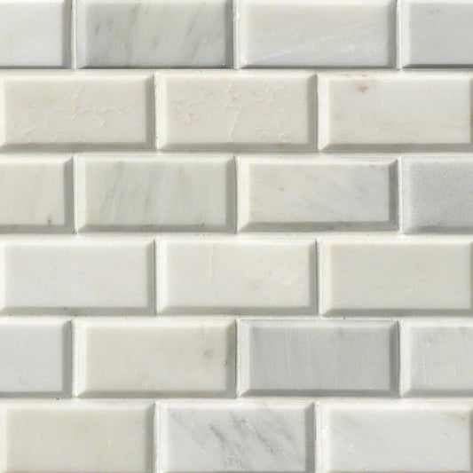 12x12 Greecian Subway Pattern Mosaic Natural-Look Polished Smooth Marble Tile Soft White