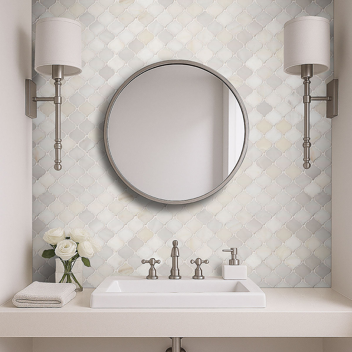 12x12 Greecian Arabesque Mosaic Natural-Look Polished Smooth Marble Tile Soft Brown