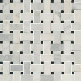 12x12 Greecian Square & Rectangle Basketweave Mosaic Natural-Look Polished Smooth Marble Tile