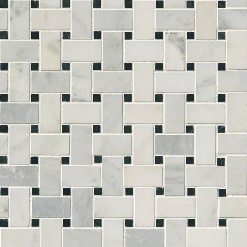 12x12 Greecian Square & Rectangle Basketweave Mosaic Natural-Look Polished Smooth Marble Tile Soft Gray