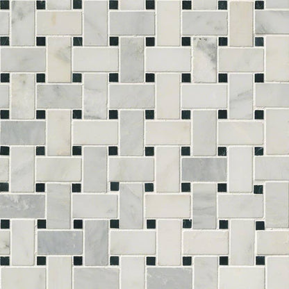 12x12 Greecian Square & Rectangle Basketweave Mosaic Natural-Look Polished Smooth Marble Tile Soft Gray