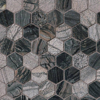 12x12 Henley Hexagon Mosaic Natural-Look Polished Textured Marble Tile