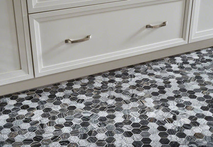 12x12 Henley Hexagon Mosaic Natural-Look Polished Textured Marble Tile Black Beige