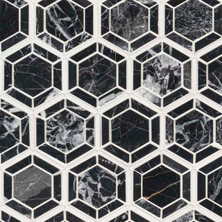 12x12 Hexagono Hexagon Framed Border Mosaic Natural-Look Polished Smooth Marble Tile