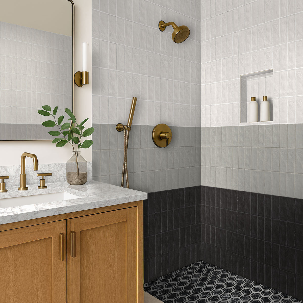 12x12 Hexagono Hexagon Framed Border Mosaic Natural-Look Polished Smooth Marble Tile Black White